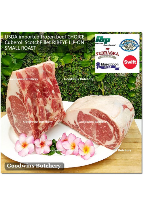 Beef Cuberoll Scotch-Fillet RIBEYE lip-on US USDA CHOICE frozen roast small 4-5" 1.5-2.0 kg/pc (price/kg) brand Swift / BlueRibbon / CreekStone